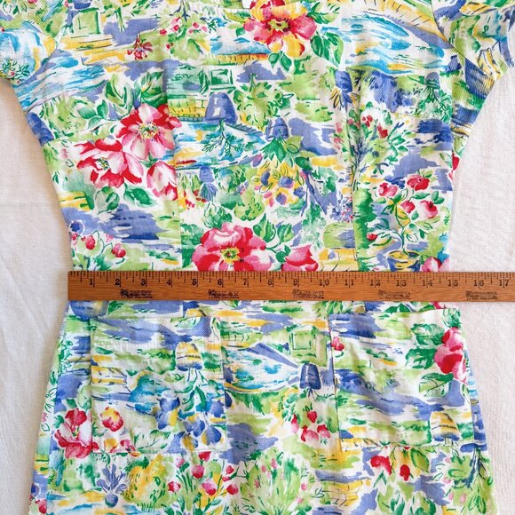 Vintage 90s Jonathan Martin Floral Short Sleeve Cotton Mini Dress Size 7 Small - Picture 9 of 12